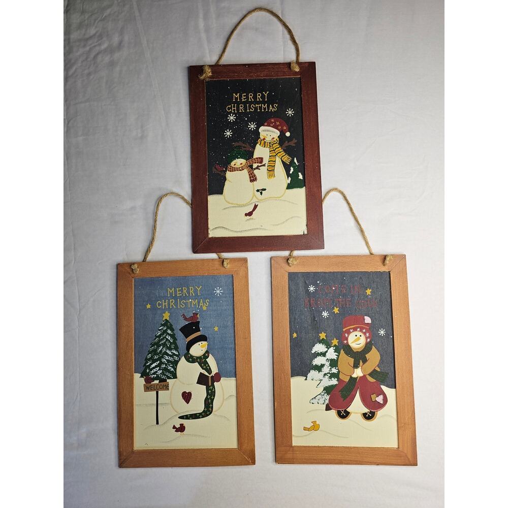 Lot of 3 CHRISTMAS Snowman Women Wooden Wall Hanging Decoration GIFT